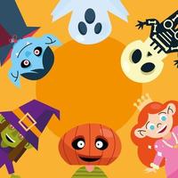 niños con tarjeta de tela de halloween vector