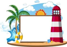 Blank banner template on the island with lighthouse isolated vector