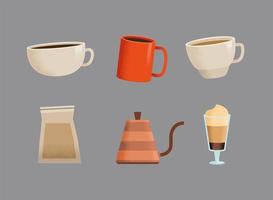 six coffee drink icons vector