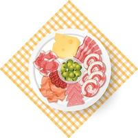 Lunch meat set with different cold meats on platter vector