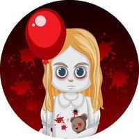 niña fantasma sosteniendo globo rojo vector