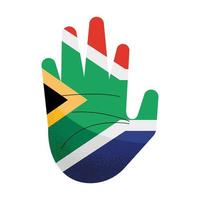 bandera sudafricana en la mano vector