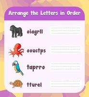 Spelling word game worksheet template vector