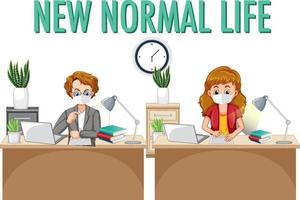 nueva vida normal con oficial trabajando distanciamiento social vector