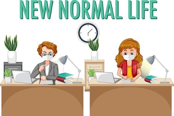 New Normal Life with officer working social distancing