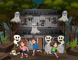 Children at the haunted house vector