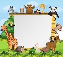 Empty wooden frame with various wild animals in the forest vector