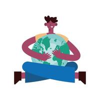 afro man hugging planet vector