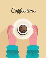 hands with coffee drink vector