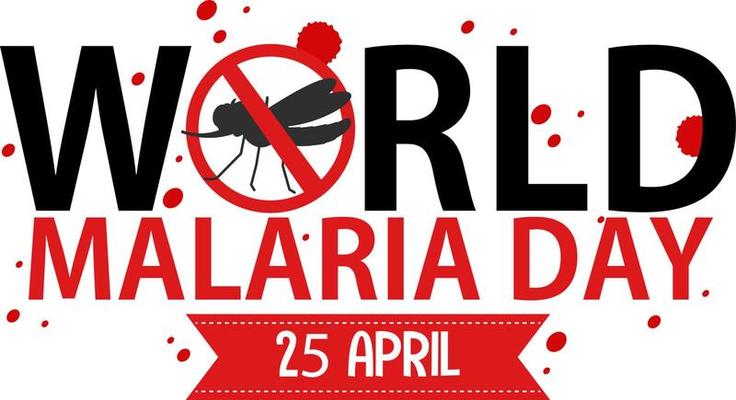 Stop Malaria logo or banner with mosquito on world map background