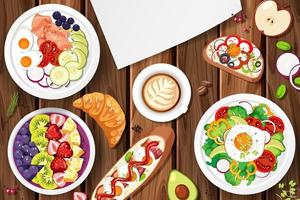 Different plates of food on the table vector