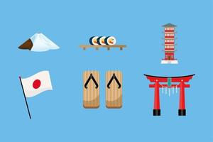 six japan culture icons vector