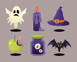 halloween celebration six icons vector