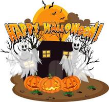 feliz halloween con fantasma y jack-o'-lantern vector