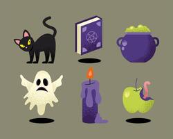 seis iconos de feliz halloween vector