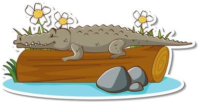 Cartoon character of a crocodile on a log wood sticker vector