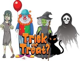 Trick or Treat text design with Halloween ghost characters vector