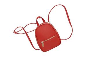 Stylish red female backpack on a white isolated background