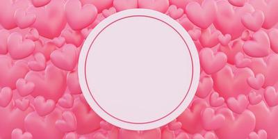 Happy valentine s day, love concept, pink 3d heart shape background, greeting card, circle banner photo