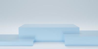 3d rectangular podium with blue empty studio room, minimal product background, template mock up for display photo