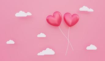 Día de San Valentín, fondo del concepto de amor, globos rojos en forma de corazón 3d flotando en el cielo