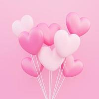 día de san valentín, fondo del concepto de amor, ramo de globos en forma de corazón 3d rosa y blanco