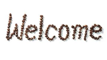 Text made of coffee beans, isolated on white. text the word Welcome made of coffee beans. font photo