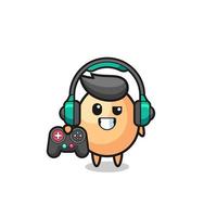 egg gamer mascot holding a game controller vector