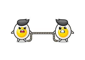 cute boiled egg character is playing tug of war game vector