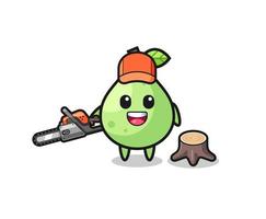 guava lumberjack character holding a chainsaw vector