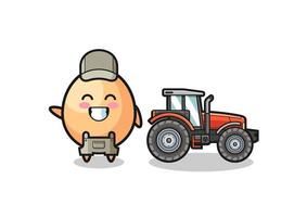 the egg farmer mascot standing beside a tractor vector