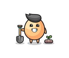 cute egg cartoon is planting a tree seed vector