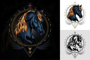 caballo de vector. Ilustración de cabeza de caballo con fondo de adorno. diseño de camiseta, decoración, bandana, impresión de obras de arte vector