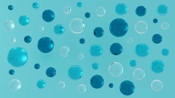 blue tone pastel clear water bubbles floating in the air, colorful glass balls on bright blue background photo
