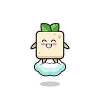 cute tofu illustration riding a floating cloud vector