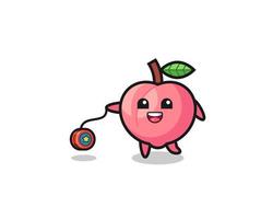 cartoon of cute peach playing a yoyo vector