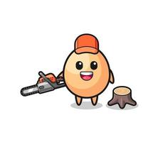 egg lumberjack character holding a chainsaw vector