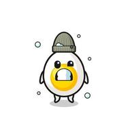 cute cartoon boiled egg with shivering expression vector