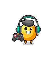 golden egg gamer mascot holding a game controller vector