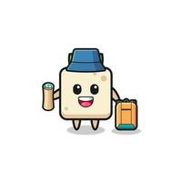personaje de mascota de tofu como excursionista vector