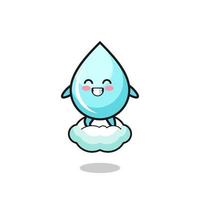 cute water drop illustration riding a floating cloud vector