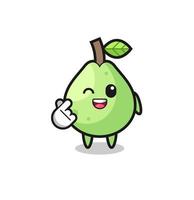 guava character doing Korean finger heart vector