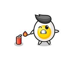 boiled egg mascot illustration playing firecracker vector