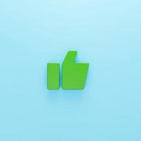 respaldando como 3d. símbolo volumétrico verde en un diseño simple. pulgar hacia arriba para las redes sociales de votación geniales. Consentimiento de comunicación y expresión virtual de Internet en la sociedad web foto