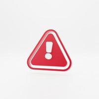 3d red hazard warning attention sign with exclamation mark symbol icon isolated on white wall background with shadow 3D rendering