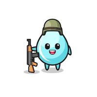 cute water drop mascot as a soldier vector