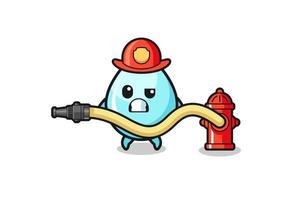 water drop cartoon as firefighter mascot with water hose vector