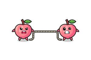 cute peach character is playing tug of war game vector