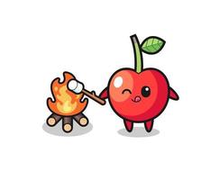 cherry character is burning marshmallow vector