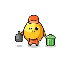 the mascot of cute golden egg as garbage collector vector